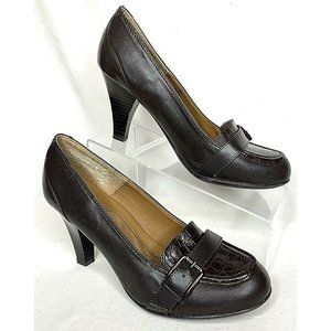 Softshoe by Medicus Womens Brown Croc Leather Heel Shoes "Harper" Sz 9 W EUC